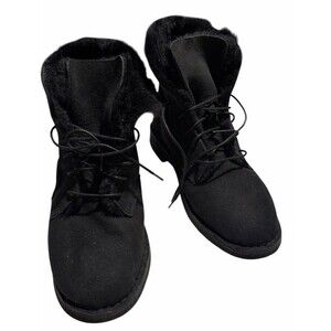UGG Quincy Black Suede Sheepskin Fur Lace up Ankle Winter Boots US 9 Women’s